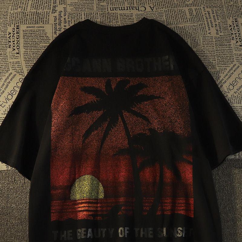 t-shirt-coton-manches-courtes-imprime-coucher-soleil
