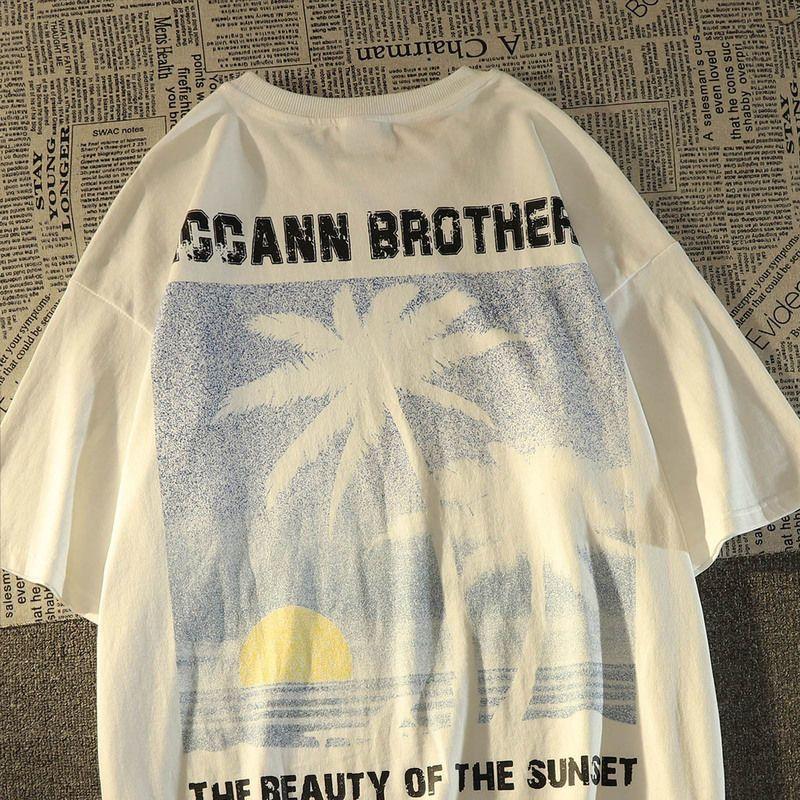 t-shirt-coton-manches-courtes-imprime-coucher-soleil