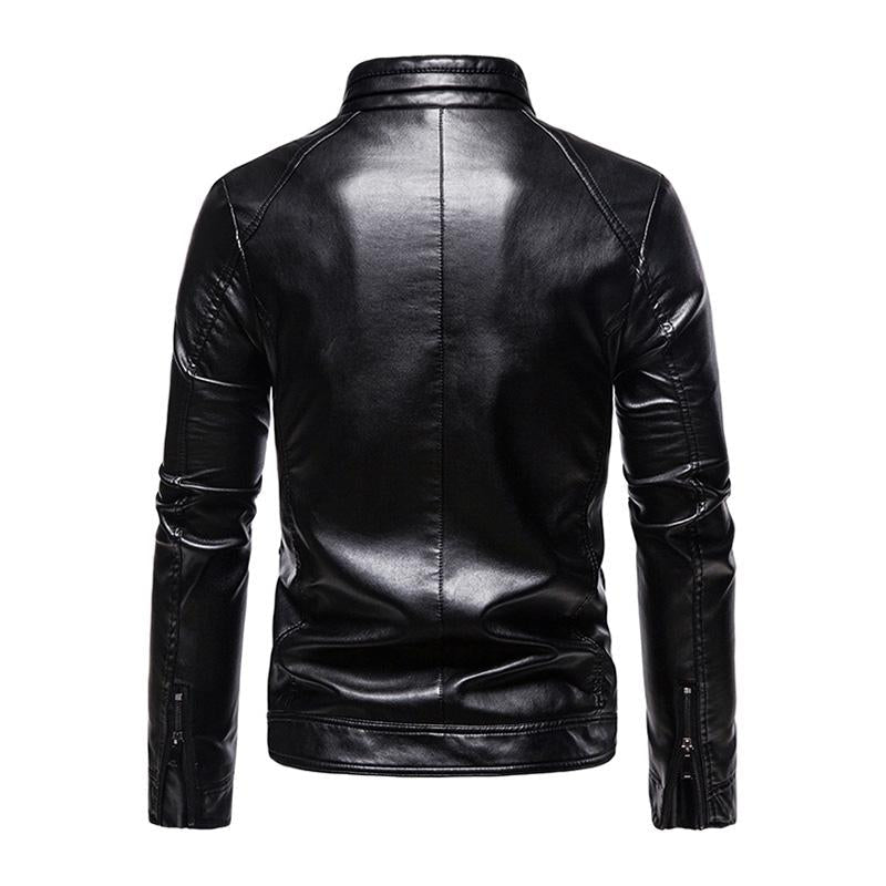 Veste de motard en cuir vintage à col montant