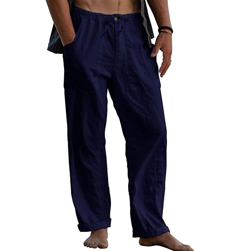 pantalon-retro-coton-lin-couleur-unie