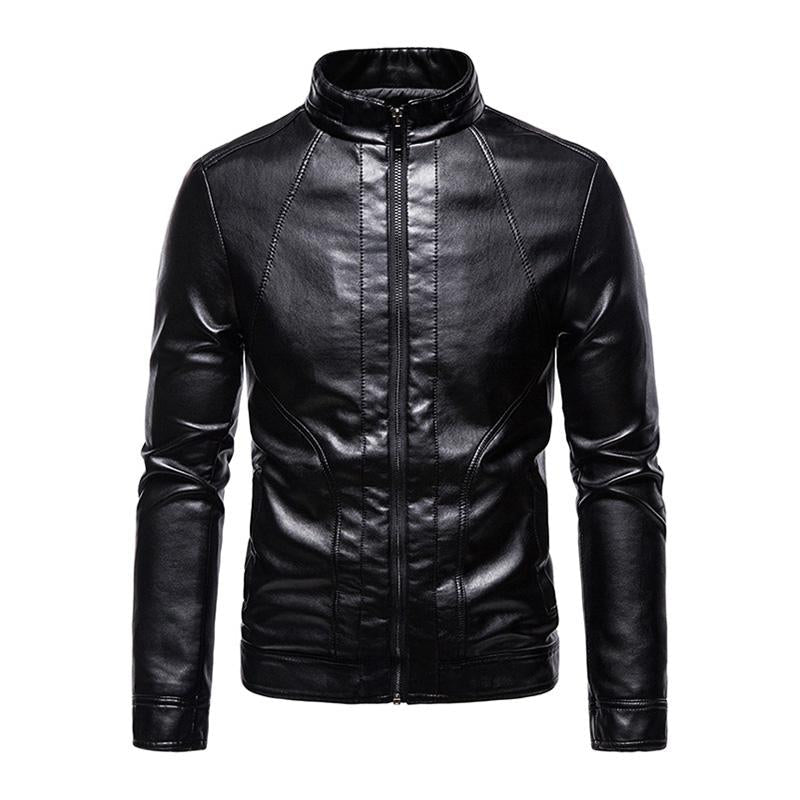 Veste de motard en cuir vintage à col montant