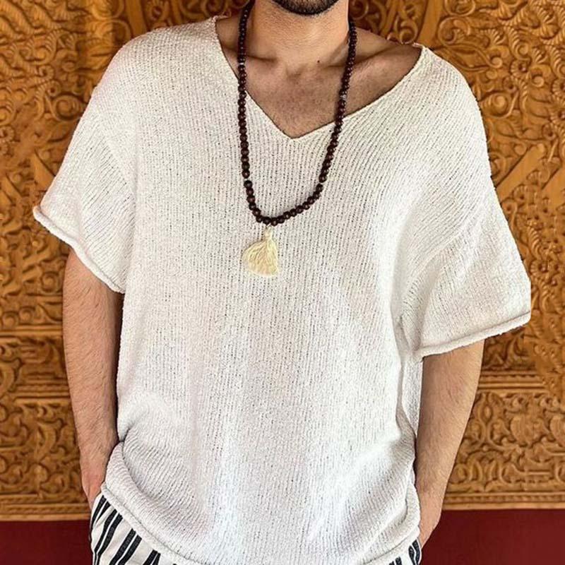 pull-vintage-manches-courtes-col-v-hommes