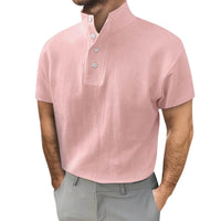 t-shirt-vintage-manches-courtes-boutons-couleur-unie