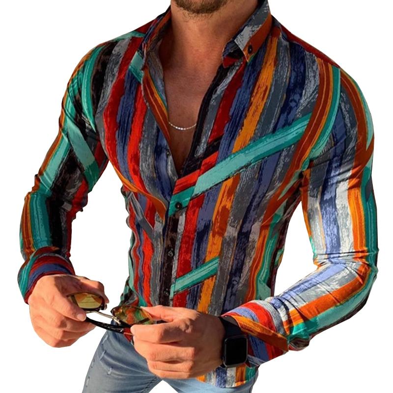 chemise-manches-longues-revers-rayures-contrastees-vintage