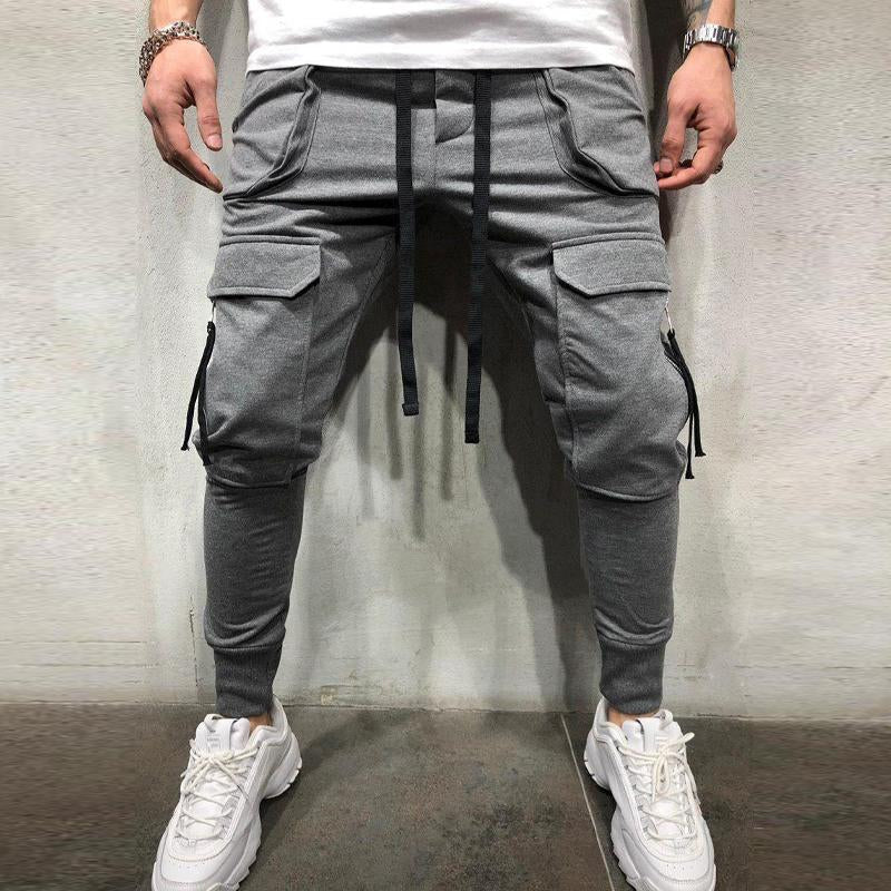pantalon-survetement-vintage-plusieurs-poches-couleur-unie