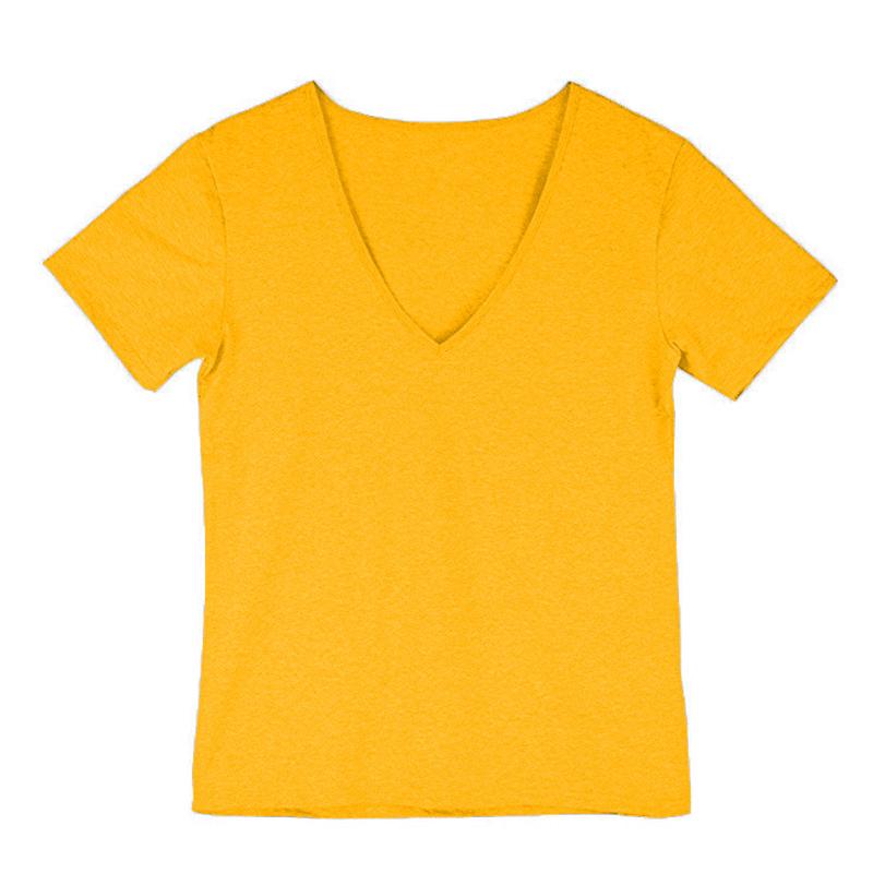 t-shirt-col-v-couleur-unie-vintage