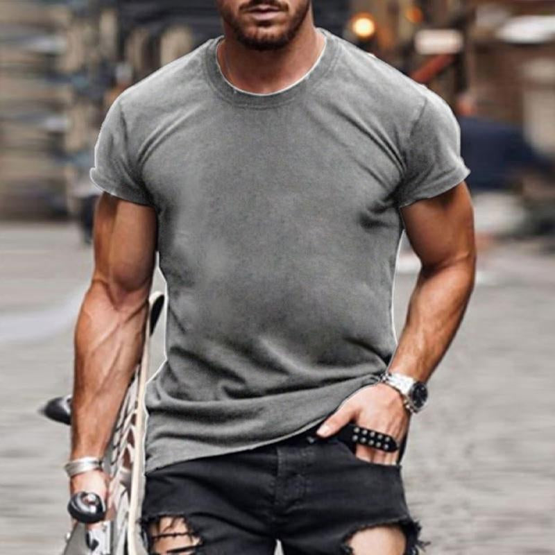 t-shirt-vintage-manches-courtes-couleur-unie-hommes