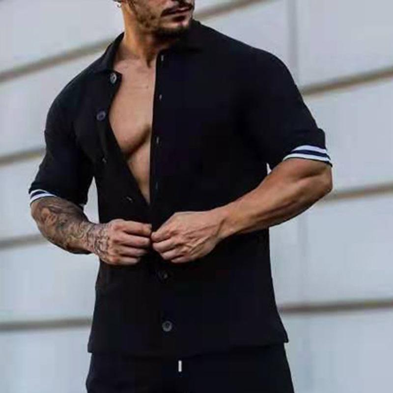 chemise-manches-courtes-poignets-rayes-vintage