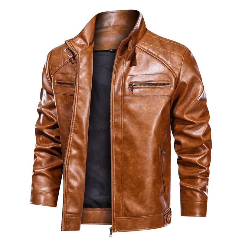 Manteau d'extérieur zippée en cuir PU vintage
