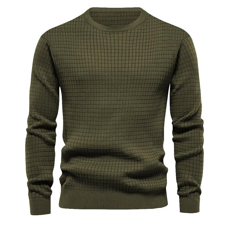 homme-section-mince-carreaux-ample-col-rond-vintage-manches-longues