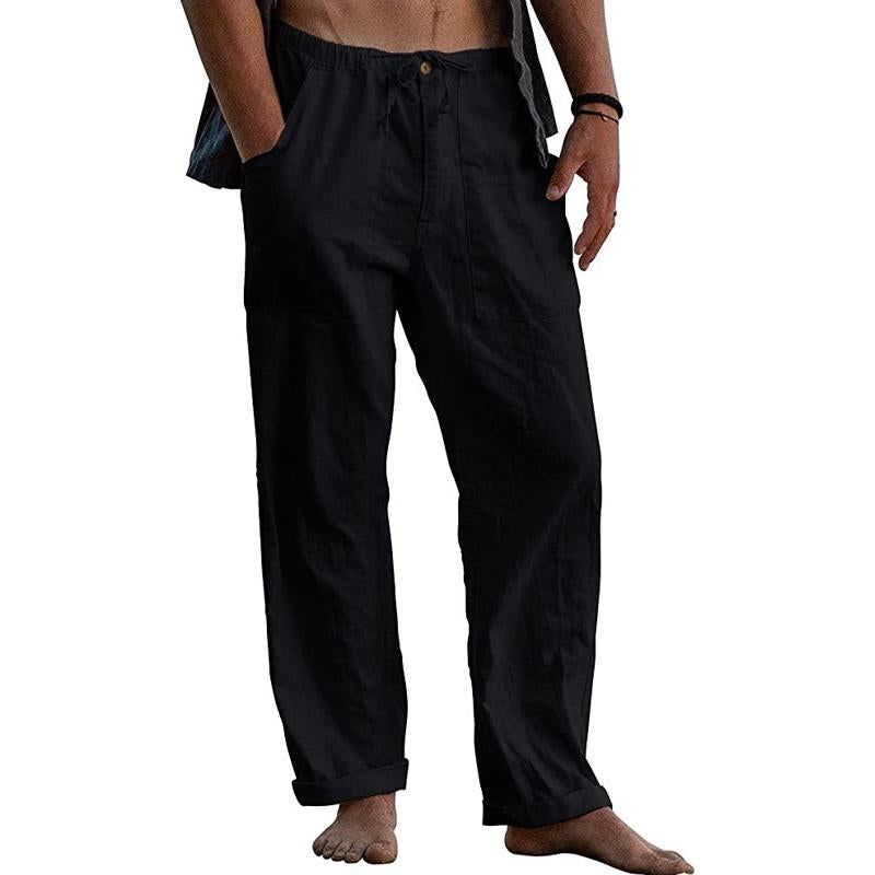 pantalon-retro-coton-lin-couleur-unie