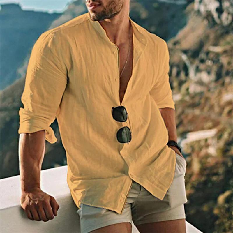 chemise-plage-decontractee-lin-couleur-unie-vintage