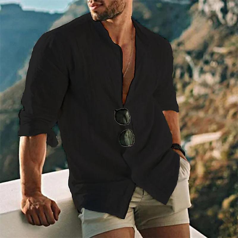 chemise-plage-decontractee-lin-couleur-unie-vintage