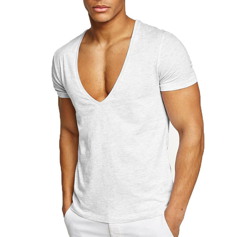 t-shirt-col-v-couleur-unie-vintage