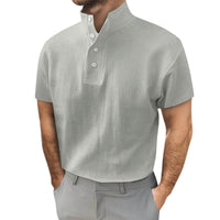 t-shirt-vintage-manches-courtes-boutons-couleur-unie