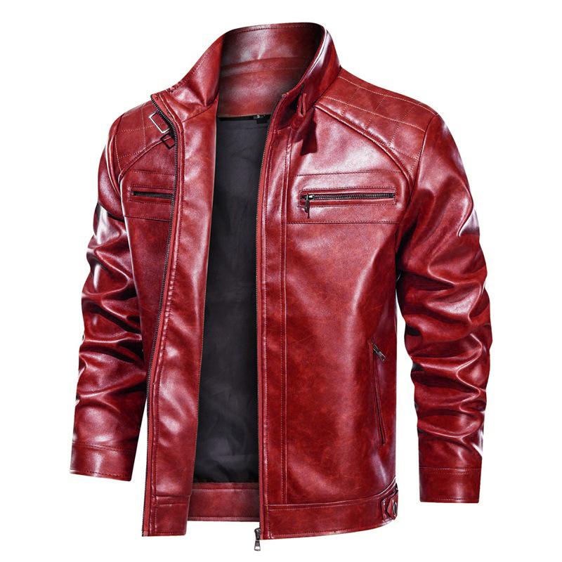 Manteau d'extérieur zippée en cuir PU vintage