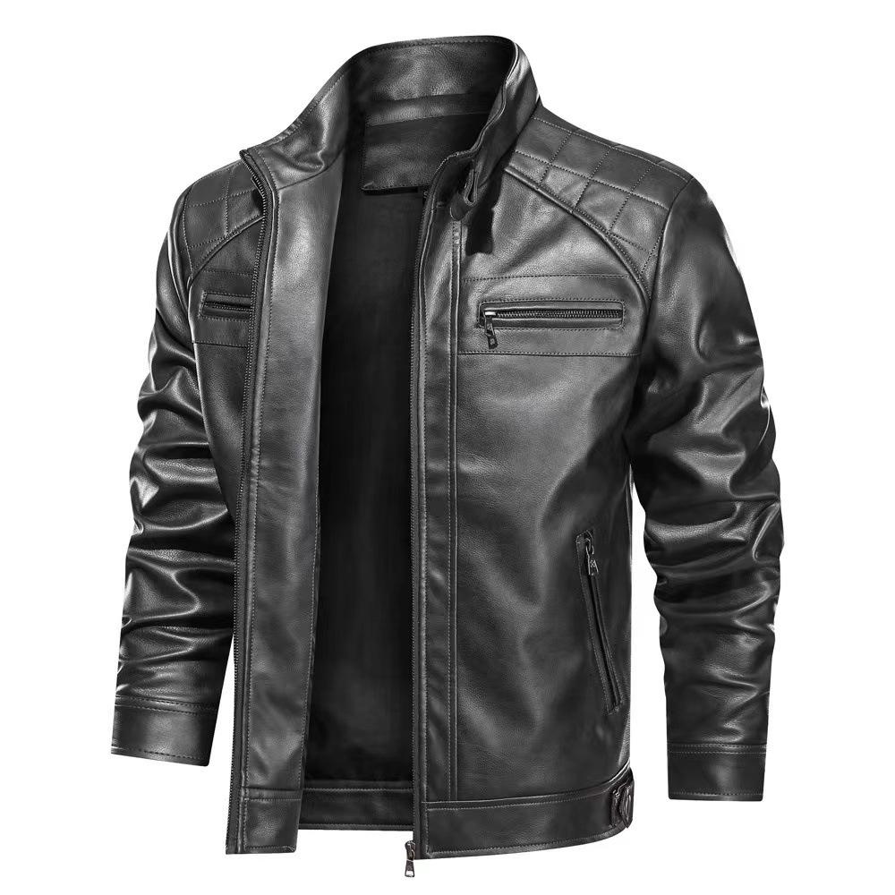 Manteau d'extérieur zippée en cuir PU vintage