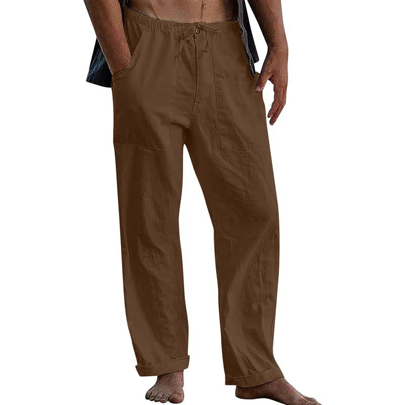 pantalon-retro-coton-lin-couleur-unie