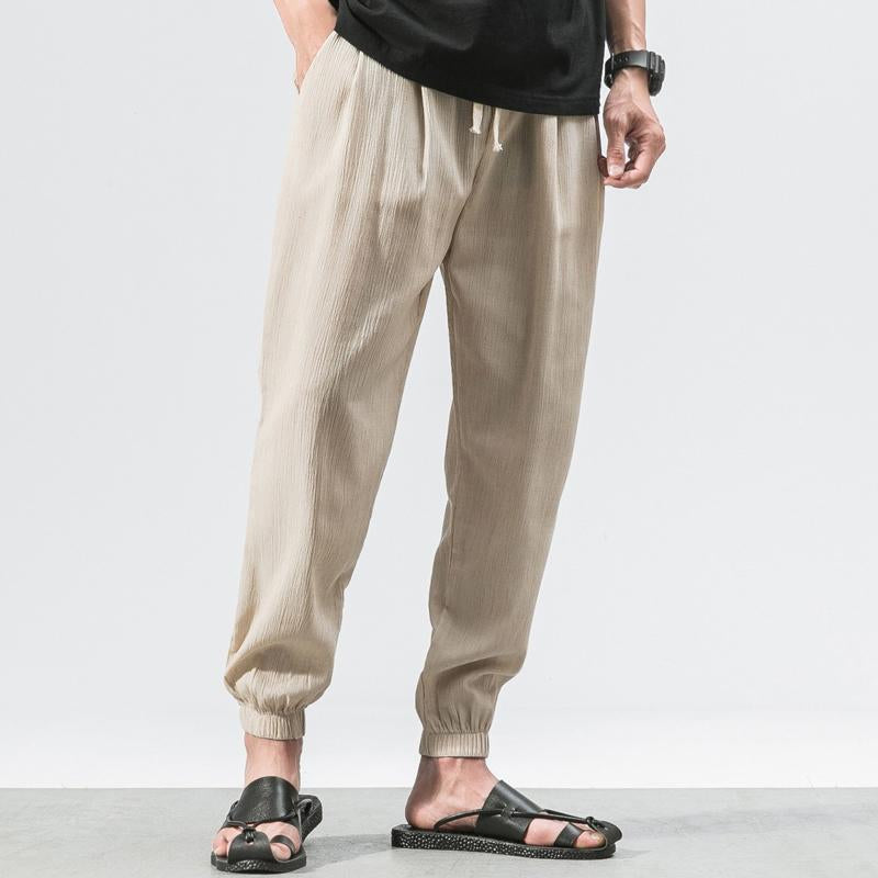 Pantalon décontracté en coton et lin rétro