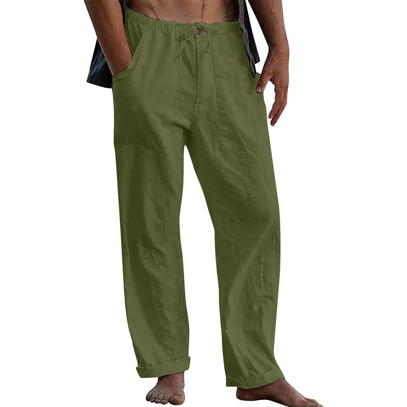 pantalon-retro-coton-lin-couleur-unie