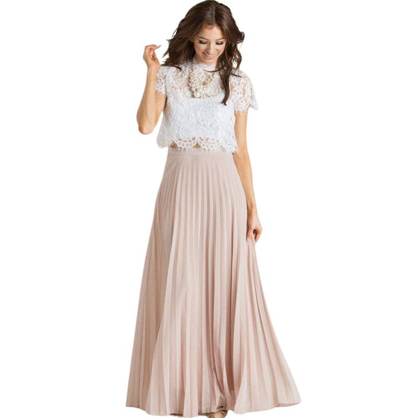 Jupe Vintage Longue Plissée Rose Poudré Mode Vintage