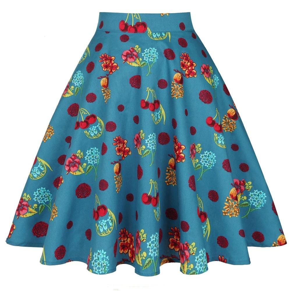 jupe-annee-80-evasee-fleurs-cerises