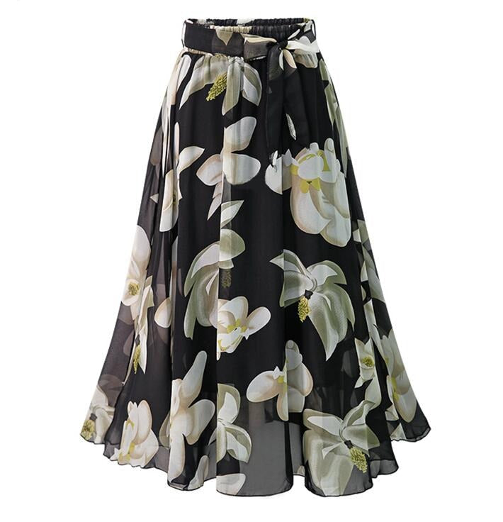 jupe-midi-annee-80-noire-floral-avec-ceinture