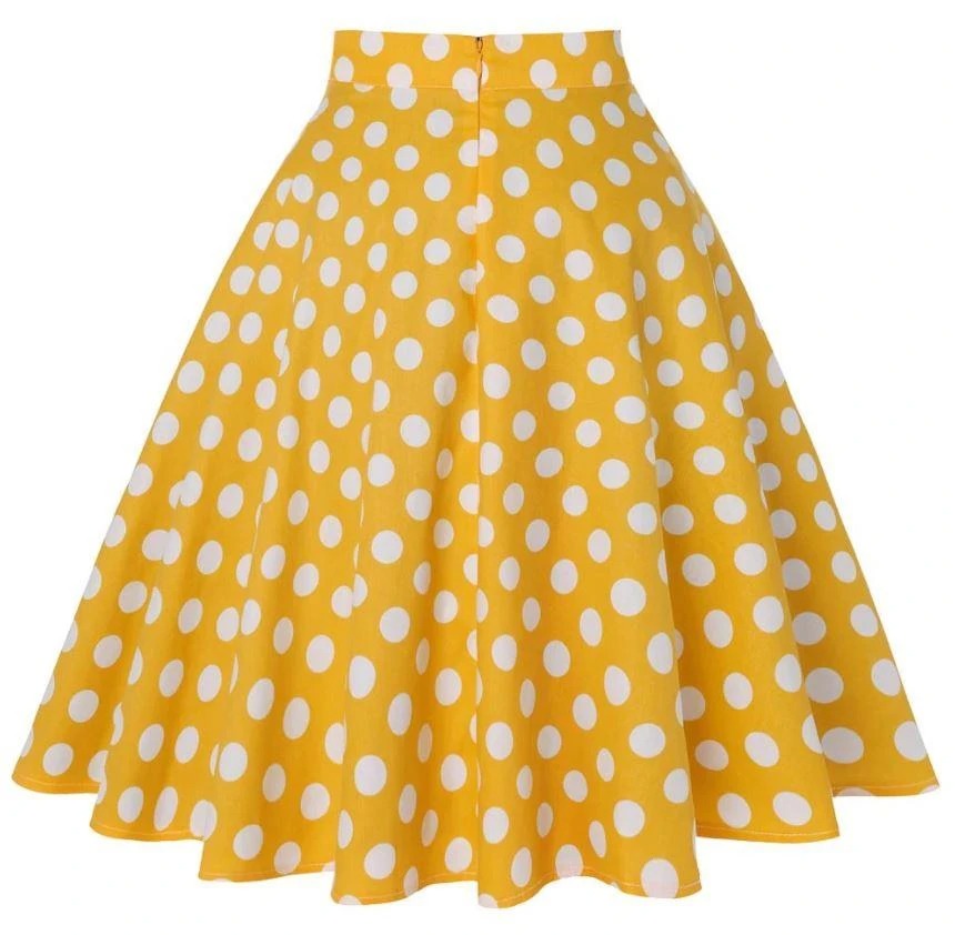 jupe-annee-80-jaune-pois-blancs