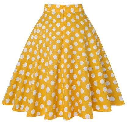 jupe-annee-80-jaune-pois-blancs