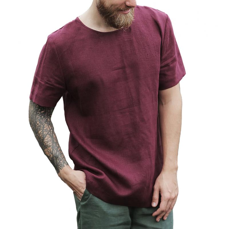 t-shirt-uni-coton-lin-col-rond-vintage