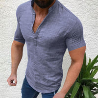 chemise-ample-manches-courtes-col-henley-vintage