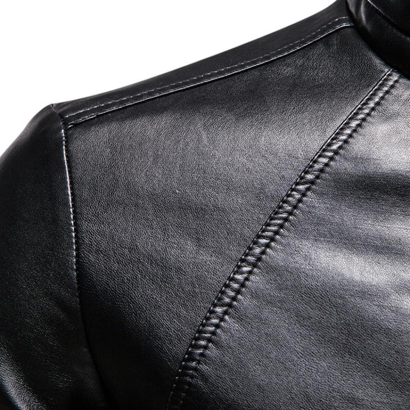 Veste de motard en cuir vintage à col montant