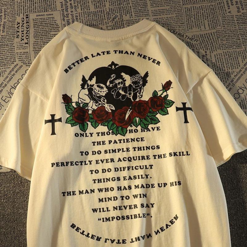 t-shirt-coton-imprime-croix-dange-vintage