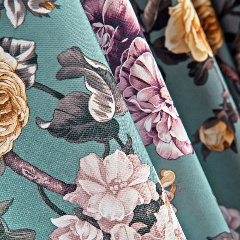 Rideaux Vintage Motif Floral Vert - 45x55 Pouces Chaque Panneau - UK