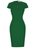    robe-crayon-vintage-annee-50-vert-fonce