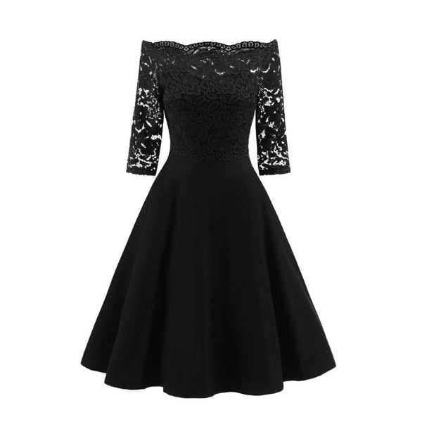 Robe évasée en dentelle vintage à épaules dénudées top