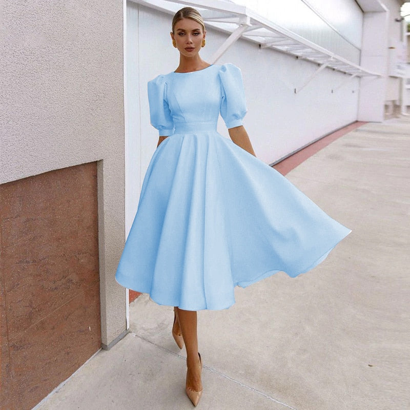 robe-mi-longue-evasee-vintage-bleu