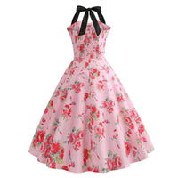robe-annee-80-pin-up-rose-fleurs