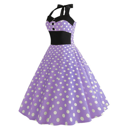 robe-annee-80-pin-up-violet-pois