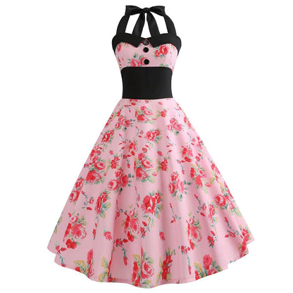 robe-annee-80-pin-up-rose-fleurs