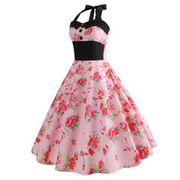 robe-annee-80-pin-up-rose-fleurs