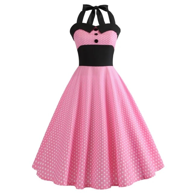 robe-annee-80-pin-up-rose-pois