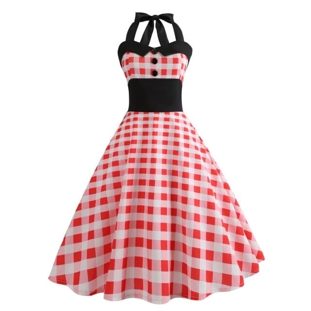 robe-annee-80-pin-up-vichy-rouge