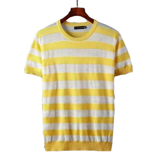 t-shirt-vintage-jaune-moutarde-rayure-col-coir