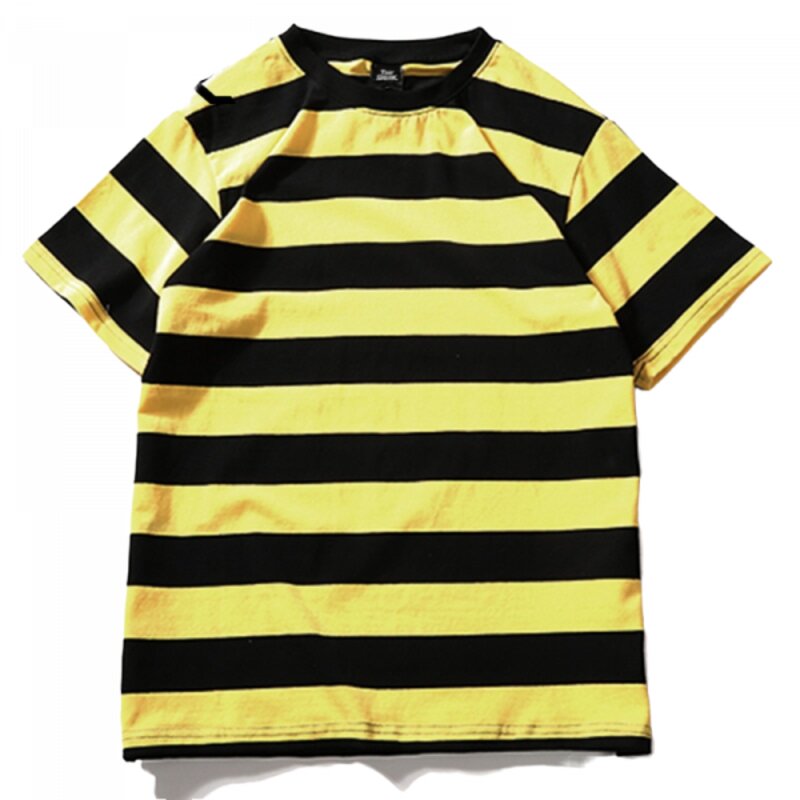 t-shirt-vintage-jaune-rayure-col-coir